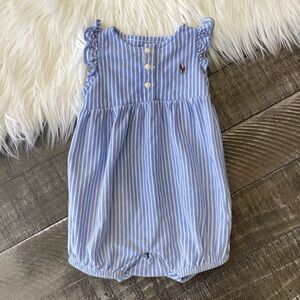 Ralph Lauren Blue and White Striped Baby One-Piece Romper